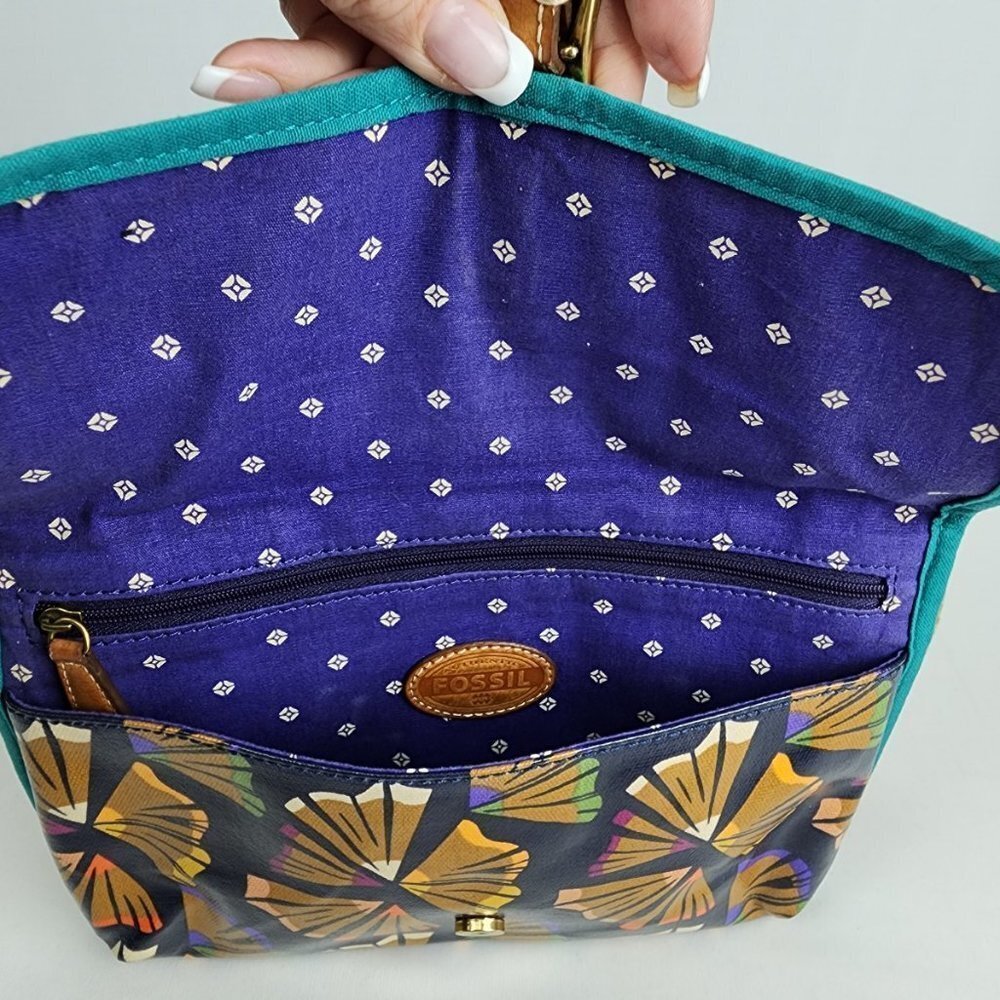 FOSSIL Brown Tropical Print Crossbody Purse - Picture 5 of 9